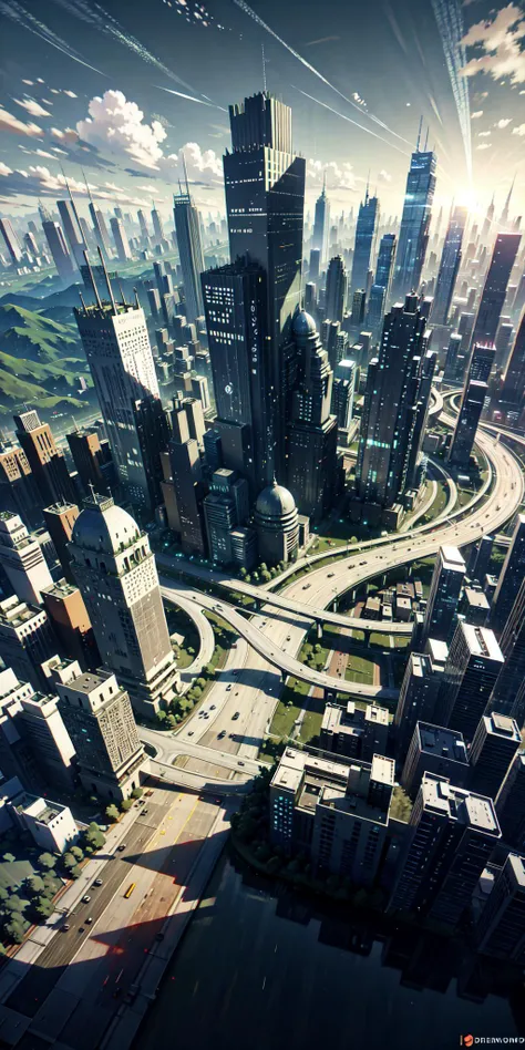 top view,a sci-fi city built around a mountain, forest,solemn,sacred,
scenery, sky, cloud, outdoors, city, fantasy, building,waterfalls, <lora:binarycode:0.7> binary code, digital art,only zero and one,