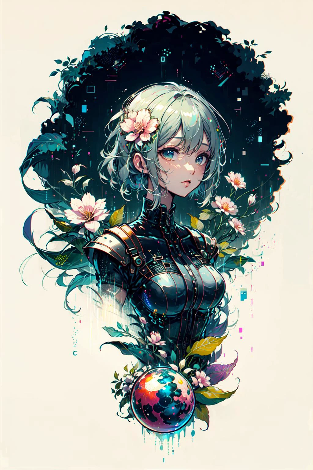 (extremely detailed CG unity 16k wallpaper,best quality,extreme quality,masterpiece,ultra-detailed,:1.3),(white digital art flower),
<lora:MJ Style:0.6> midjourney style, space <lora:binarycode:0.6> binary code, digital art,only zero and one,
