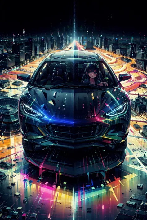 roadster car, binary code, digital art,only zero and one, <lora:binarycode:1>