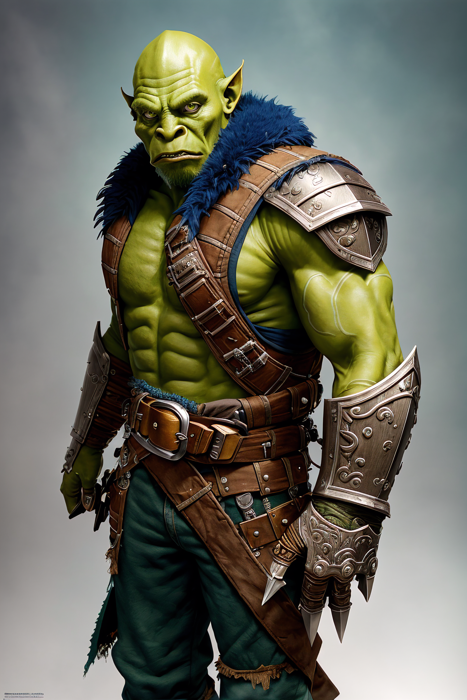 A green man in armor with a sword and a leather belt - SeaArt AI