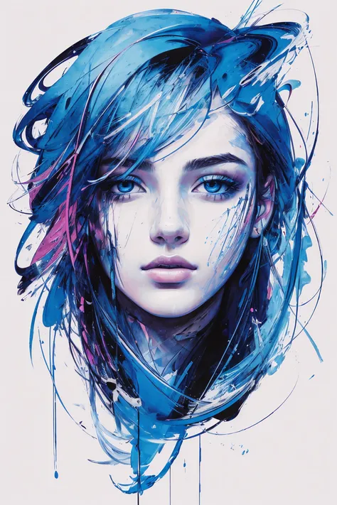 masterpiece, best quality, ultra high res, 1girl, portrait, (abstract art:1.4), (brush strokes), bleeding blue, blue theme, visually stunning, beautiful, evocative, emotional, side view, perfect lighting, perfect shading, volumetric lighting, subsurface scattering, detailed, intricate, perfect body, stunning, gorgeous, beautiful, (beautiful face), (photorealistic:1.35),