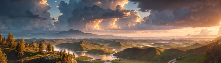 (A realistic forbidden fantasy skyline and landscape, (intricate details:1.4), hdr, (intricate details, hyperdetailed:1.4), (hyperrealism, soft light, sharp:1.35), (photorealistic:1.5), ((oil painting)), (realistic materials, realistic textures), 3d rendering, unreal engine, blender, artstation, game art, key visual, surreal, volumetric lighting, good architecture, good composition, after a storm, cinematic, (perfect lighting, perfect shading), 8K, wallpaper, volumetric lighting, (highest quality, award winning, masterpiece), (stunning sky, beautiful sky), (photorealistic:1.7)