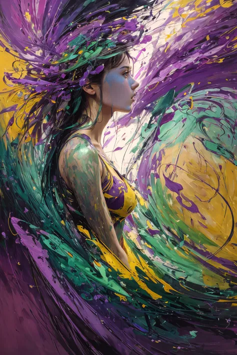masterpiece, best quality, ultra high res, 1girl, (abstract art:1.4), cowboy shot, bleeding blue, (azure and purple theme), visually stunning, beautiful, evocative, emotional, side view, perfect lighting, perfect shading, volumetric lighting, subsurface scattering, (beautiful face), gorgeous, stunning, (intricate, detailed), (photorealistic:1.5), (mature adult:1.37), (abstract expressionism:0.25), seductive, sexy, flowers:0.3,