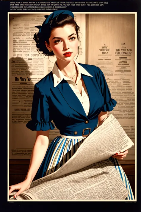 1 girl, cowboy shot, maid dress, (vintage newspaper:1.4), americana style, retro, vintage, (50s style, 90s style:1.3), poster films, (film grain, film overlay:1.2), masterpiece,ultra realistic,32k,extremely detailed CG unity 8k wallpaper, best quality, stunning environment ,gorgeous light and shadow ,vibrant colors
<lora:AI_hh-ka:0.6>