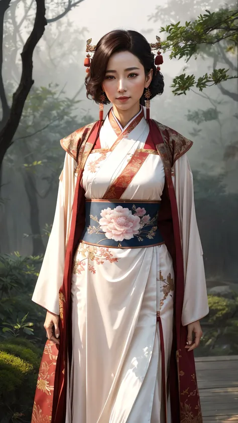 modelshoot style, (extremely detailed CG unity 8k wallpaper), full shot body photo of the most beautiful artwork in the world, Atey Ghailan, Studio Ghibli, by Jeremy Mann, Greg Manchess, trending on ArtStation, trending on CGSociety, (Intricate, High Detail), Sharp focus, dramatic, zskuijia, (realistic fabric texture), (detailed Chinese armor, hanfu), (perfect body), (photorealistic:1.6), (mature adult:1.25), gorgeous, stunning, beautiful,