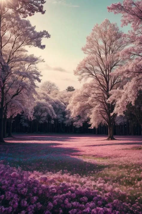 a profestional picutre of 12) The Sugarberry Forest - A vast forest filled with colorful sugarberries that shimmer in the sunlight, their trees coated in pink and blue sugar leaves that shimmer in the sunlight. The air is filled with the sweet scent of cotton candy and the sound of birds singing. The forest is said to be home to a powerful unicorn who can grant wishes to those who seek her out. ,wide angle, landscape , photorealism,unreal 5 daz, extremely detailed ,((ultrasharp)),((masterpiece)),((best quality)),((ultradetailed)),((intricated details)), extremaly detailed background, ultra realistic,32k,RAW photo, 8k ,dslr,soft lighting,high quality,film grain, beautiful and aesthetic,extremely detailed, natural shadows, <hypernet:sxzBloom_sxzBloom:0.7> <lora:add_detail:1> <lora:add_sharpness:0.63>