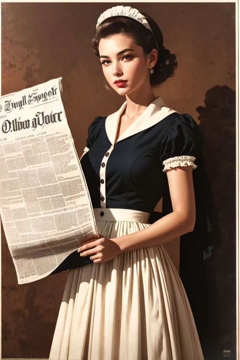 1 girl, cowboy shot, maid dress, (vintage newspaper style:1.4), americana style, retro, vintage, (50s style, 90s style:1.3), poster films, (film grain, film overlay:1.2), masterpiece,ultra realistic,32k,extremely detailed CG unity 8k wallpaper, best quality, stunning environment ,gorgeous light and shadow ,vibrant colors, (photorealistic:1.35)
<lora:AI_hh-ka:0.6>