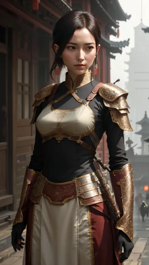 modelshoot style, (extremely detailed CG unity 8k wallpaper), full shot body photo of the most beautiful artwork in the world, , Atey Ghailan, Studio Ghibli, by Jeremy Mann, Greg Manchess, trending on ArtStation, trending on CGSociety, Intricate, High Detail, Sharp focus, dramatic, zskuijia, (detailed Chinese armor), (perfect body), (photorealistic:1.6),