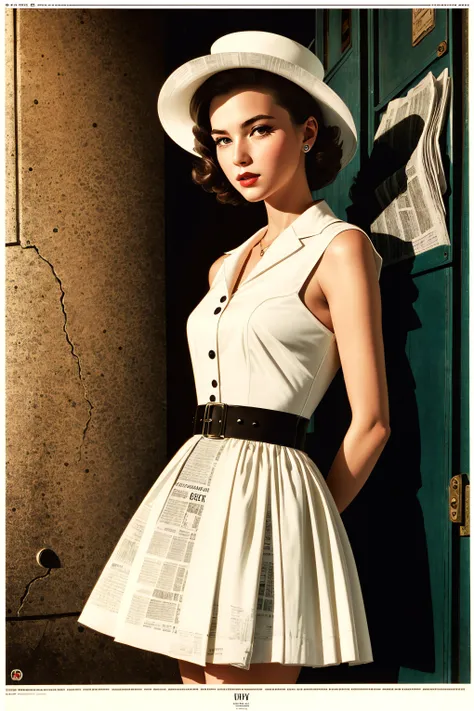 1 girl, cowboy shot, maid dress, (vintage newspaper:1.4), americana style, retro, vintage, (50s style, 90s style:1.3), poster films, (film grain, film overlay:1.2), masterpiece,ultra realistic,32k,extremely detailed CG unity 8k wallpaper, best quality, stunning environment ,gorgeous light and shadow ,vibrant colors
<lora:AI_hh-ka:0.6>