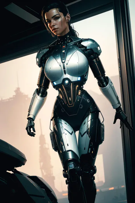 ((oil painting)) of ((attractive female modern military with with cybernetic limbs part cyborg on patrol)), cinematic, dynamic pose, fine details, reflections, 8k, ((dark shot)), soft volumetric lights, (backlit:1.3), (photorealistic:1.3), (Style-Glass), hdr, antialiased, 8k, ((syd mead)), sharp details, detailed background, ((masterpiece)), (painterly), (good anatomy), (good proportions), (good composition), (dramapaint), (analogue style), ((empty hands)), (futuristic scifi background), (perfect body),