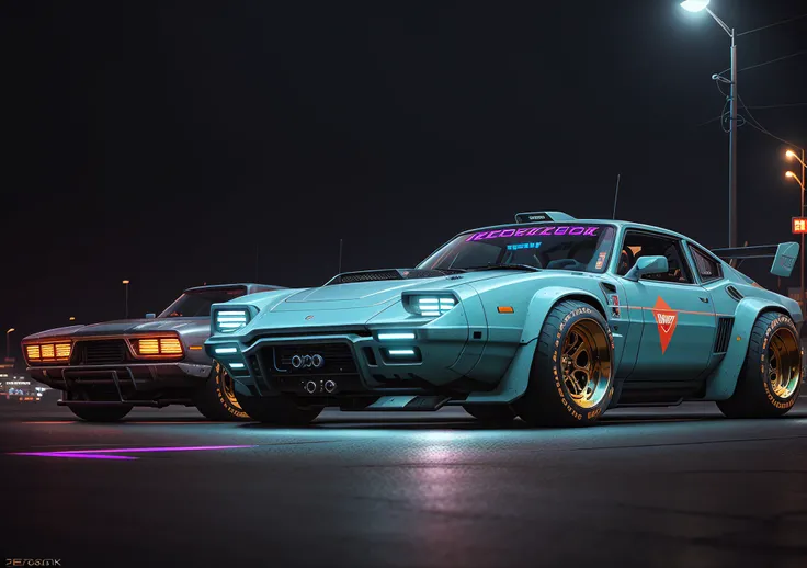cyberpunk (((retro zeekars))) (with glowing rims), wide tires, at the parking lot, at night city, <lora:zeekars:0.65>, perfect lighting, perfect shading, subsurface scattering, volumetric lighting, (photorealistic:1.6)