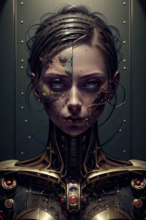 8K, highly detailed, stunning art, digital photography, painting, (hyper realistic art:1.3), (mechanical woman:1.2), (art byjim pavelec:1.2), Nikon d850, F/8, horror, reelmech, fear, blood, bleeding red and black theme, demonic, expressive, hypnotic, delicate, dark, moody, alluring, intricate, perfect lighting, perfect shading, hdr, (photorealistic:1.6), <lora:more_details:1>, <lora:reelmech1v2:1.2>