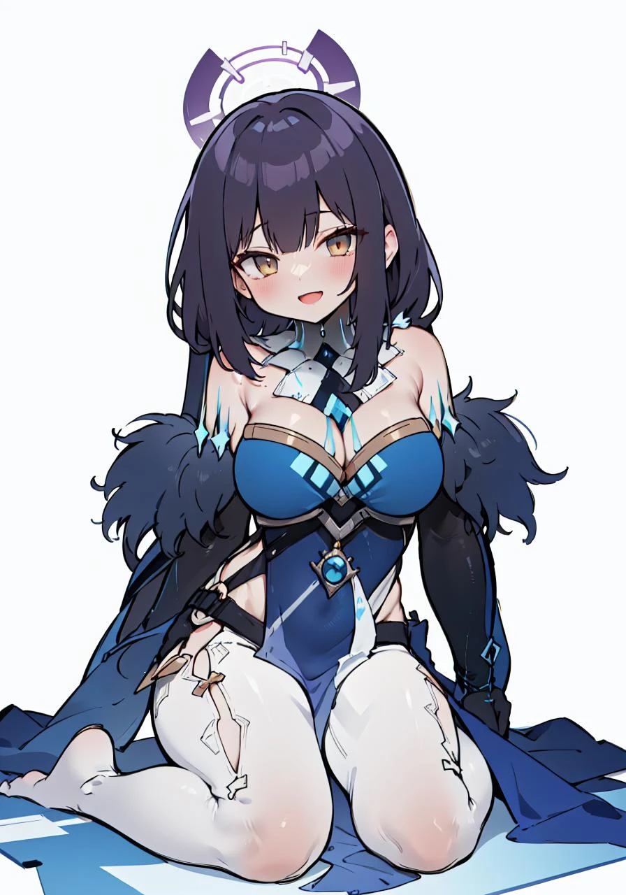 outfit-mirror, 1girl, absurdres,(pelvic curtain),halo, highres, medium_breasts, smile, solo ,solo,milf,curvy, blush, looking at viewer, open mouth,white leggings,
masterpiece, best_quality, clear details,1girl, (wariza on_floor),
white_background,simple_background <lora:OUTFIT-mirror_maiden:1> <lora:char-karin:1>
