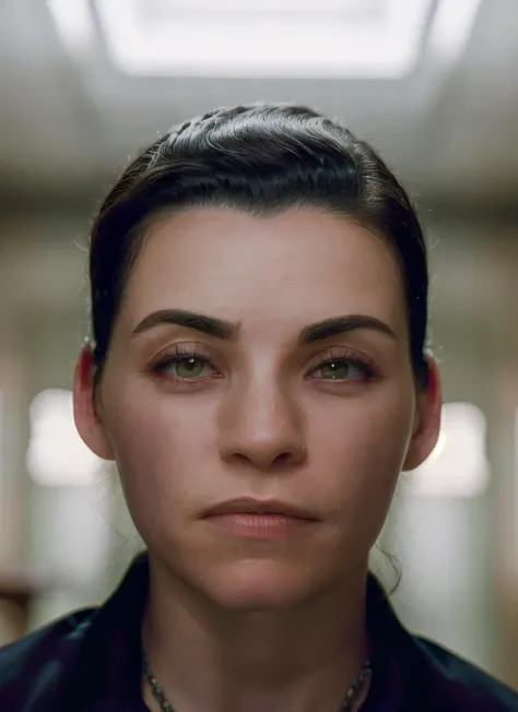 portrait of skswoman, scared , wearing tailored  , background vatican city epic (photo, studio lighting, hard light, sony a7, 50 mm, matte skin, pores, colors, hyperdetailed, hyperrealistic),  <lyco:Julianna Margulies:1.3>