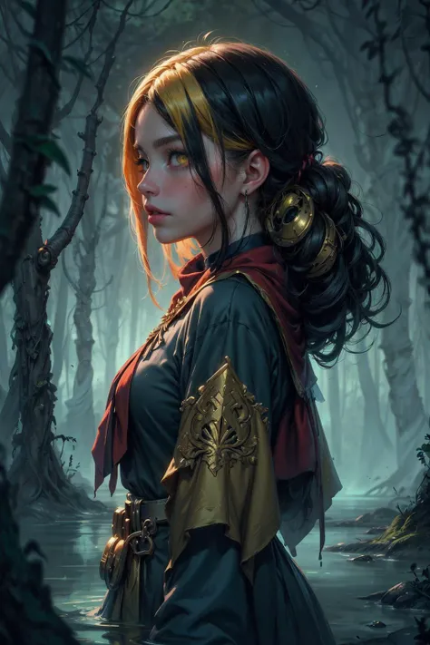 (Masterpiece:1.2), best quality, (illustration:1.2), (ultra-detailed), hyper details, (delicate detailed), (intricate details), clear line, high contrast, colorful, (Photoshop Pastel Painting), (Cinematic masterpiece), <lora:add_detail:1>, <lora:sharpen-soften:-0.25>, <lora:kittew_v0.1:0.3>,
<lora:GoodHands-beta2:0.8>,
1 girl, adult (elven:0.7) woman, yellow eyes, ginger sleek hair, ombre,
(style-swirlmagic:0.8), looking at viewer, solo, from side, side view, (full body:0.6), detailed background, detailed face, (<lora:ToxicPunkAI:0.6>, ToxicPunkAI theme:1.1), hogwarts student, playful, (gryffindor uniform:1.1), neckerchief, robe, casting spell, controlling the water, <lora:waterVFX:0.4>, magical forest in background, backlighting, moonlit night,
