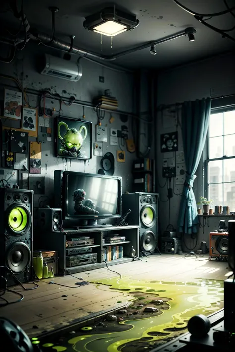 <lora:ToxicPunkAI:.9> ToxicPunkAI music TV, room, detailed, intricate