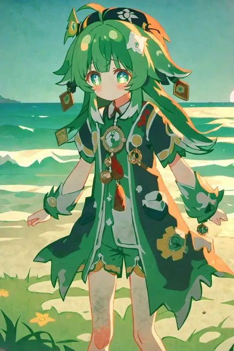 <lora:hohoHSR_XL_00_01:0.8>, (masterpiece), (best quality), (detailed background, best lighting), ultra-detailed, highly detailed, (blush), solo,
<BRAKE>
(beach:1.4), on stone, on grass, on beach, (colorful flowers), shadow, sunlight, warm, side lighting,
<BRAKE>
hohoo, 1girl, green hair, long hair, jewelry, green eyes, standing, shirt, shorts, (hat:1.3), looking at viewer