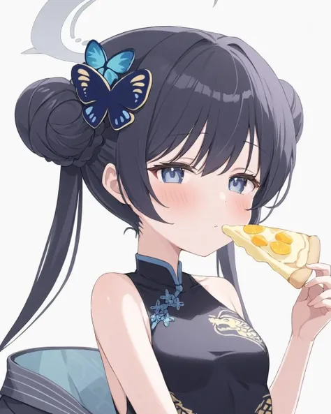 kisaki \(blue archive\),1girl, solo, crepe, eating, china_dress, blush, double_bun, food_on_face, halo, twintails, upper_body, simple_background, butterfly_hair_ornament, fruit, white_background, sleeveless_dress, bare_shoulders, holding_food, black_dress
<lora:kisaki_(blue_archive)_image3331_2023-12-03-000006:1>halo. gorgeous,key visual, vibrant, studio anime,award-winning, professional, highly detailed,high budget, cinemascope