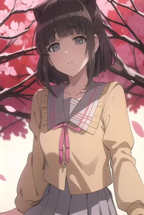suikayama, <lora:suikayama-lora-nochekaiser:1>, 
sui kayama, (grey eyes:1.5), brown hair, bangs, blunt bangs, hime cut, short hair,
BREAK serafuku, yellow shirt, pink sailor collar, ribbon, pink ribbon, black skirt, miniskirt,
BREAK looking at viewer,
BREAK outdoors,
BREAK <lyco:GoodHands-beta2:1>, (masterpiece:1.2), best quality, high resolution, unity 8k wallpaper, (illustration:0.8), (beautiful detailed eyes:1.6), extremely detailed face, perfect lighting, extremely detailed CG, (perfect hands, perfect anatomy),