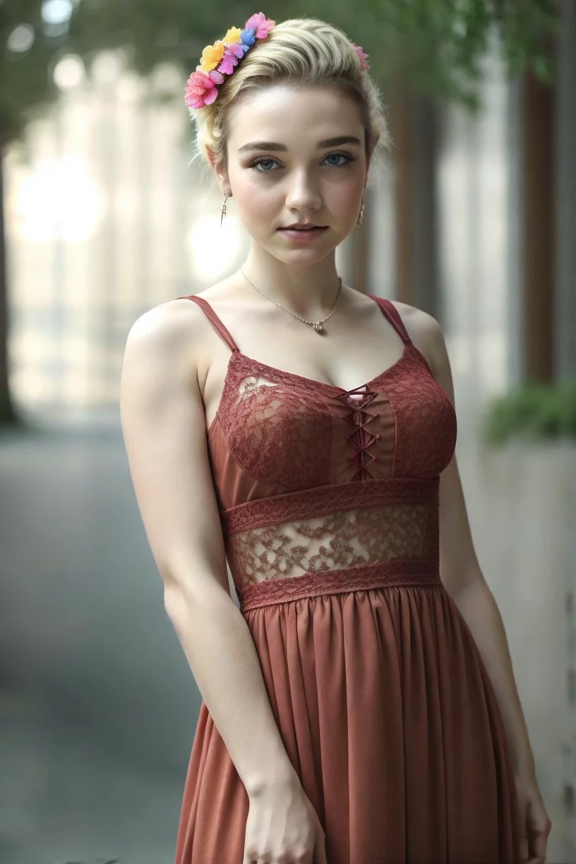 a profesional photo of 1 girl , <lora:Julia_Sarah_Stone_v2:0.7> blonde hair, delicate face, slender body, big eyes, young girl, woman, small breasts, wearing Sheer maxi dress with a lace-up neckline in Fire engine red color, standing with legs shoulder-width apart, flex the biceps and hold the arms up in the front, in Mount Fuji , intricate details, ((best quality)), ((masterpiece)) ((vibrant colors)) ((dynamic lights)) bokeh, detailed background, detailed skin, detailed face, cowoby shot, full body, detailed cahracter, focus on character , vibrant colors,clear, detailed hands, perfect face, <hypernet:sxzBloom_sxzBloom:0.6> hotify fFaceDetail , <lora:add_detail:0.4>