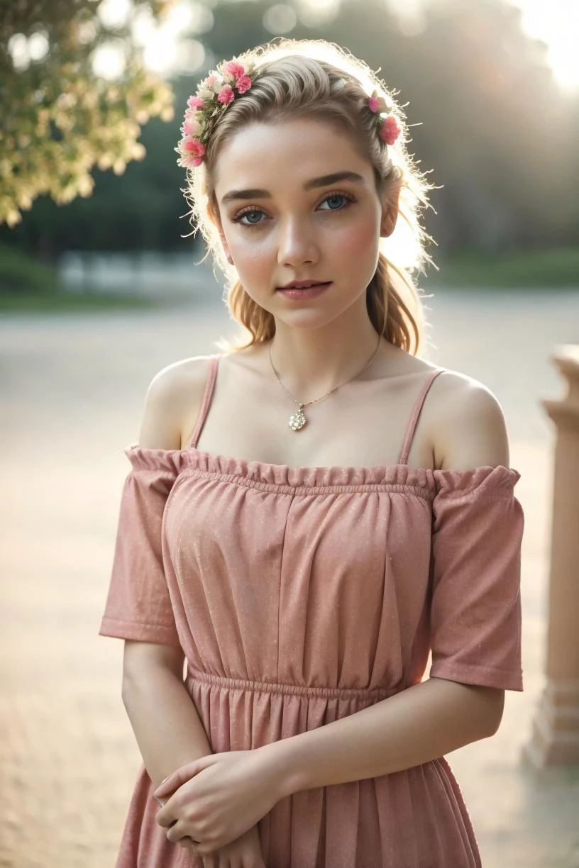 a profesional photo of 1 girl , <lora:Julia_Sarah_Stone_v2:0.7> blonde hair, delicate face, slender body, big eyes, young girl, woman, small breasts, wearing Off-the-shoulder bohemian peasant dress in Square shape diamond color, standing with arms outstretched and palms up, in ancient temple , intricate details, ((best quality)), ((masterpiece)) ((vibrant colors)) ((dynamic lights)) bokeh, detailed background, detailed skin, detailed face, cowoby shot, full body, detailed cahracter, focus on character , vibrant colors,clear, detailed hands, perfect face, <hypernet:sxzBloom_sxzBloom:0.6> hotify fFaceDetail , <lora:add_detail:0.4>