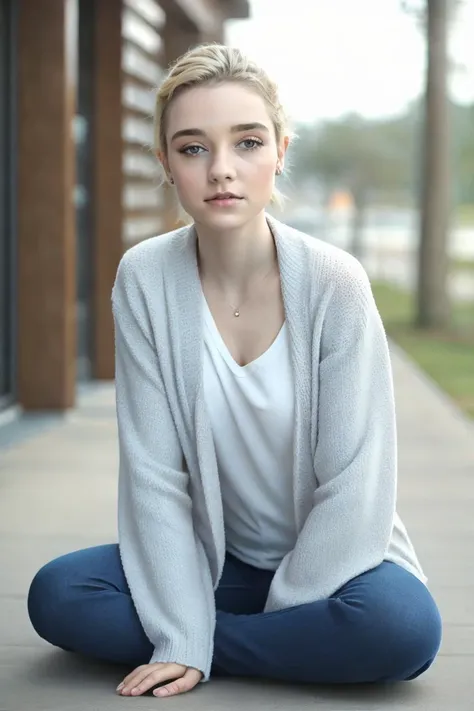 a profesional photo of 1 girl , <lora:Julia_Sarah_Stone_v2:0.7> blonde hair, delicate face, slender body, big eyes, young girl, woman, small breasts, wearing Aran sweater duster coat worn over a jumpsuit and heels in Aquamarine color, lying on the ground with hands shoulder-width apart, with the arms straight and toes touching the ground, in cinema , intricate details, ((best quality)), ((masterpiece)) ((vibrant colors)) ((dynamic lights)) bokeh, detailed background, detailed skin, detailed face, cowoby shot, full body, detailed cahracter, focus on character , vibrant colors,clear, detailed hands, perfect face,