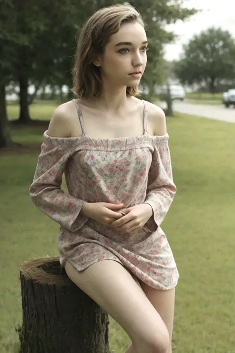 ((masterpiece)) ((best quality)) , photorealistic, detailed character, detailed face, vibrant colors, saturated colors, profesional photo, awarded image of
1girl <lora:Julia_Sarah_Stone_v2:0.76> Julia Sarah Stone, slim body, slender figure, she wears Off-the-shoulder tiered sundress in a vibrant floral pattern , Interest face expression, Sitting on a tree stump, looking natural in A contemporary zero-waste grocery store, offering package-free and bulk shopping options for sustainable living cowboy shot chracter focus