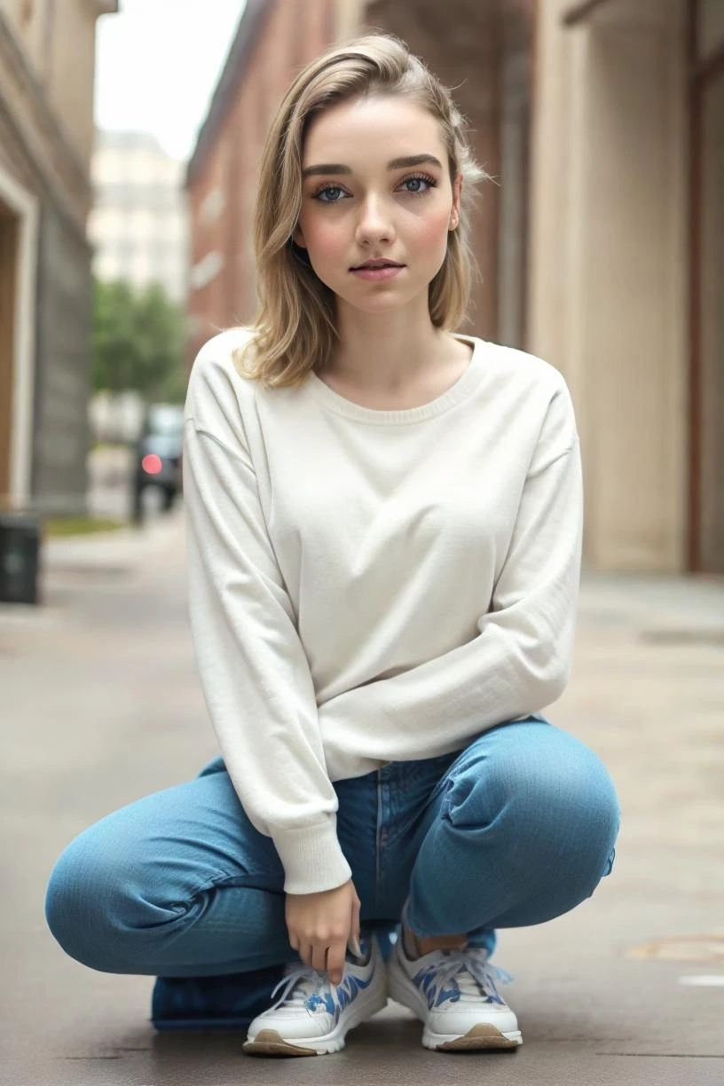 a profesional photo of 1 girl , <lora:Julia_Sarah_Stone_v2:0.7> blonde hair, delicate face, slender body, big eyes, young girl, woman, small breasts, wearing Wide-leg pants, tucked in tee, sneakers in Brown color, lying on the ground with hands shoulder-width apart, with the arms straight and toes touching the ground, in castle , intricate details, ((best quality)), ((masterpiece)) ((vibrant colors)) ((dynamic lights)) bokeh, detailed background, detailed skin, detailed face, cowoby shot, full body, detailed cahracter, focus on character , vibrant colors,clear, detailed hands, perfect face, <hypernet:sxzBloom_sxzBloom:0.6> hotify fFaceDetail , <lora:add_detail:0.4>