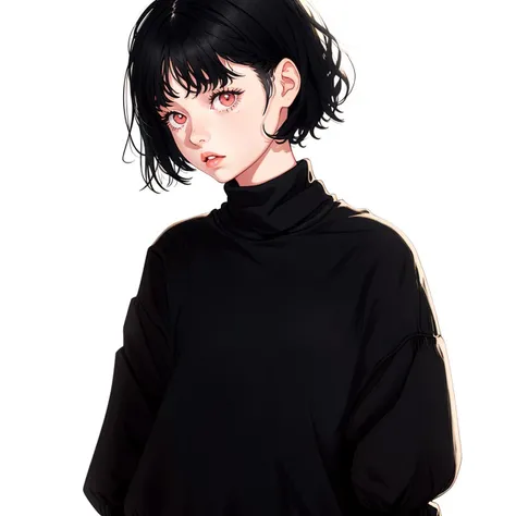 <lora:DarkBright128weightpruned:1> 1girl, clothed, black hair, white background