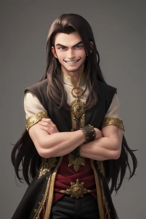 masterpiece,best quality,1male,long hair,evil smile