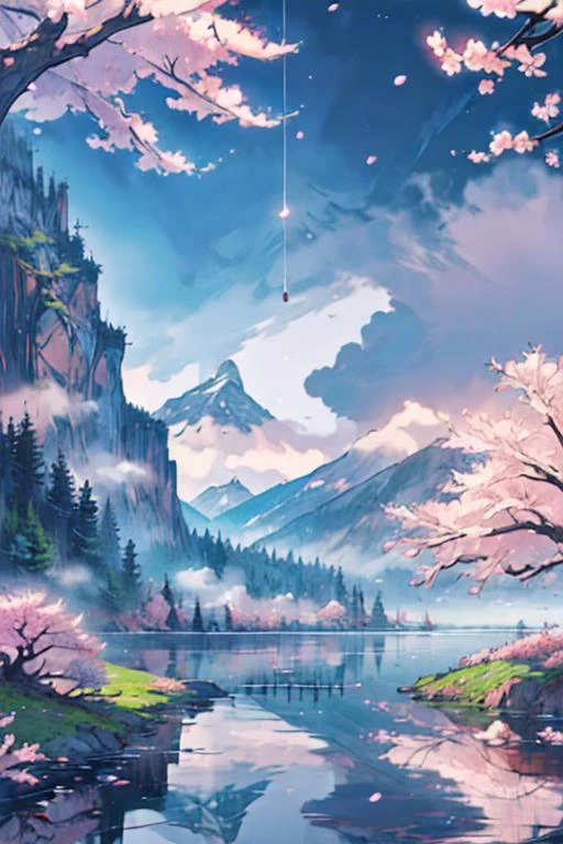 ((masterpiece, best quality)), lake, misty, mountains, moody, eerie, fog, very coherent symmetry, thick line, cherry blossoms, fractal,
<lora:skill-more_details:0.9>,