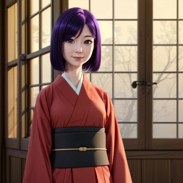 ((Full-Body Shot)),<lora:Bunko:0.8> Bunko, purple eyes, purple hair, pale skin, short hair, blue bright pupils, red kimono,
Masterpiece, Best quality, beautiful, ((upper body)), Human, looking at viewer, crisp, clear, Digital painting, oil painting, best quality, detailed hair, detailed background, detailed body, detailed eyes, full body, cute, smile, perfect body, 1girl, solo, hands, young female,
east asian architecture, japanese clothes,
ultra high resolution, raw photo, deep shadow, low key, natural light, backlighting,
<lora:Furtastic_Detailer:0.5> <lora:hairdetailer:0.5>