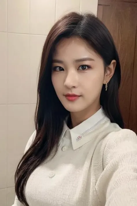 (8k, masterpiece, top quality, best quality, official art, beautiful and aesthetic:1.3),ultra highres, depth of field, chromatic aberration, caustics, Broad lighting, natural shading,Fujifilm XT3,masterpiece,ultra detailed, professional photograph, (realistic, photorealistic:1.4), professional light, girl, (girl kimjimin), <lora:kimjimin_full:0.75>, solo, indoors