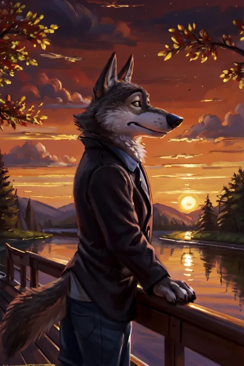 solo, anthro, wolf, canine,
impressionist (oil painting:1.2) of a (a cute Larry \(Zootopia\), on a boat), river, dark, sunset, nature, detailed background
<lora:Larry&GarryFRL27nO:1>