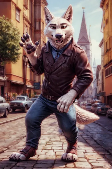 gary \(zootopia\), (white body:1.3), white fur, brown eyes, zootopia, clothed, black jacket, canine, wolf, detailed fur, male, anthro, pawpads, finger claws, waving, waving at viewer, 5 fingers, paws, 4 toes,
BREAK
by nextel, by personalami, by xenoforge, (intricate, high detail, film photography, soft focus, RAW candid cinema,
photorealism, realistic, photorealistic, analog style, subsurface scattering,
masterpiece, best quality, ultra realistic, 8k)