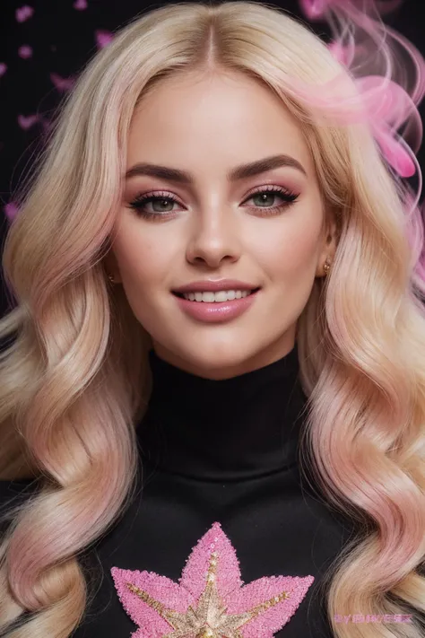 DV_Mercedes_Vicious ((Black Theme, Black and Pink Backdrop:1.4)) (Close-Up Shot, Face Portrait:1.4) (Big blonde blowout curls Blonde:1.5) wearing (Black Leggings and a Black sweatshirt :1.3) 35mm, F/2.8 ((Photo Focus, DOF, Aperture, insanely detailed and intricate, character, hypermaximalist, elegant, ornate, beautiful, exotic, revealing, appealing, attractive, amative, hyper realistic, super detailed, heresy flares)) (smiling at viewer)(volumetric pink smoke:1.3) (pink lens flare:1.2)(sharpness:1.3)(details:1.3)
