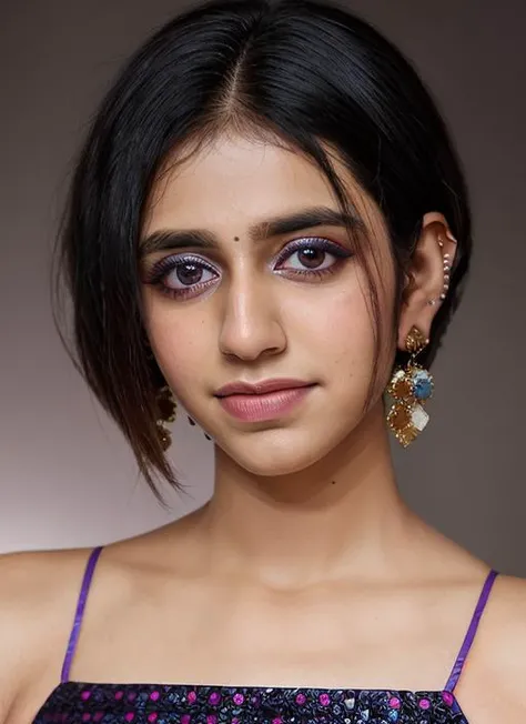 portrait of skswoman, flustered , wearing sequined , with Asymmetrical haircut , background sunset epic (photo, studio lighting, hard light, sony a7, 50 mm, matte skin, pores, colors, hyperdetailed, hyperrealistic), <lyco:Priya Prakash VarrierV2:1.0>