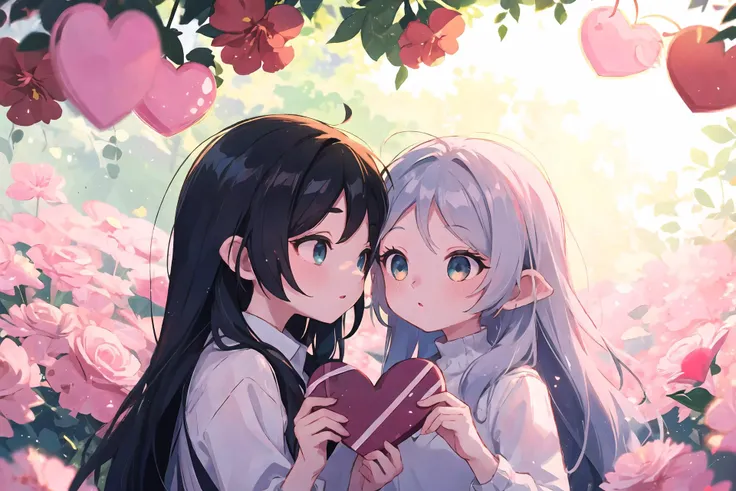 1girl, frieren, high quality, valentine's day date,many people, romantic background for valentine, hearts, red, pink, light particles, lens flare,<lora:Char-Frieren:1>