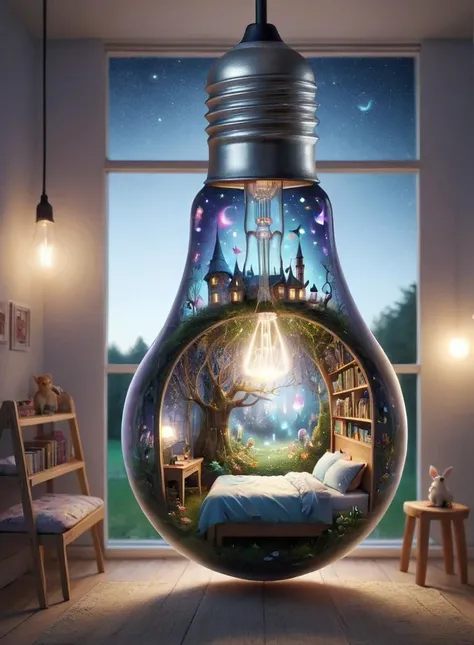 ais-bulbz, a magical world inside the bulb, bedroom outside the bulb <lora:Inside_A_Bulb_SDXL:0.6>