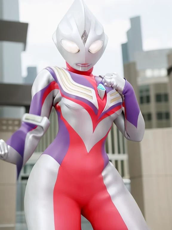 (masterpiece、8K、Ultra-delicate、hight resolution),1 girl,(((Female Ultraman))),(((No muscles,large Boob))),erected nipples,(her head is tapering,The body is made of red and silver,pink armor,The arms present a streamlined design,On the chest there is a round calculator,Looks tall and thin,The overall shape is streamlined、Modern),posed for photo,high-angle,city ruins,backgroung details,NSFW,Cameltoe,from below,the morning sun,(Erect clitoris:1.3),((Open pussy:1.5)),((wet pussy:1.2)),(silver ponytail:1.1),(red blush:1.2),((sitting:1.2)),(spread legs:1.2),(cum:1.2),show off pussy,pussy focus