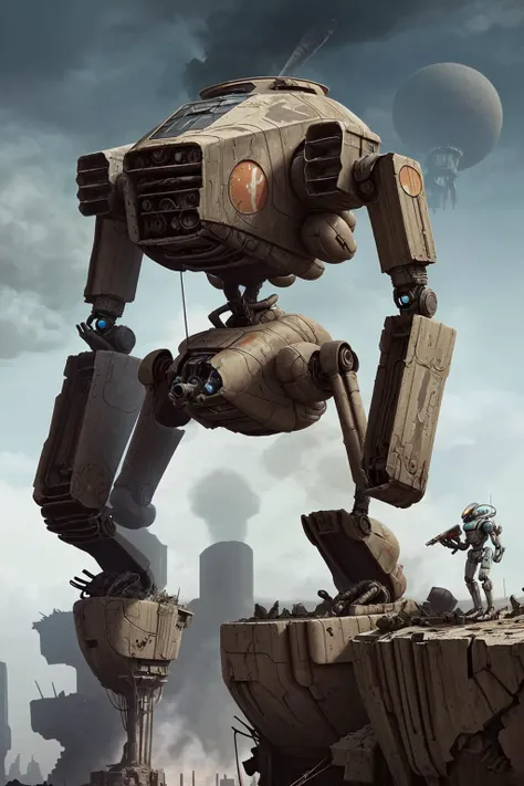 <lora:battlerobot:1> a giant battlerobot standing over the smoking ruins of a crashed spaceship on an alien planet