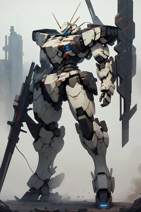 best quality,masterpiece,highly detailed,ultra-detailed, <lora:militaryrobot:0.8>( militaryrobot:1), mecha, science fiction, no humans, weapon, holding weapon,monitor head,led eye,glowing,