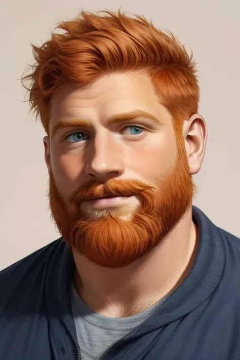 face wrinkles, ginger man,plain background, short bearded