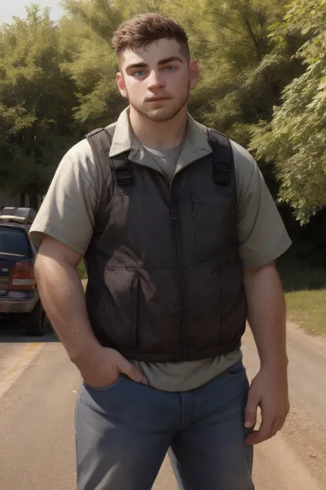 Redneck young man, bully, short, outdoors,