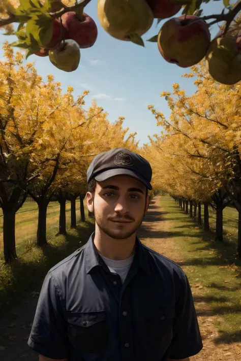 1man, solo, male focus, (in an orchard),