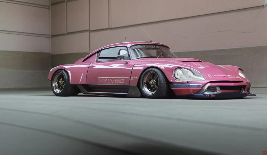 pink citroen, front view, lowered, camber, widebody, spoiler <lora:zeekars:1>