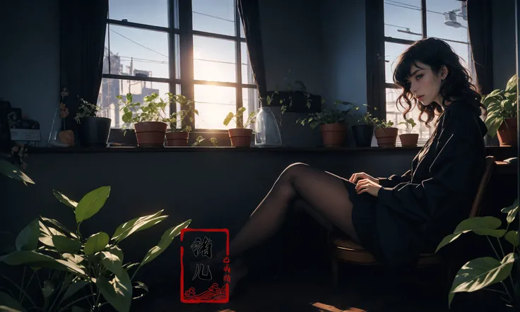 1girl,  Milky skin, (shiny skin:1.4)sitCrossed legs, Black transparent pantyhosewindowplantsunlightno shoespotted plant
<lora:~Q?-3QI\Ys window:0.8> <lora:Phantom light_20230910194731:0.7>