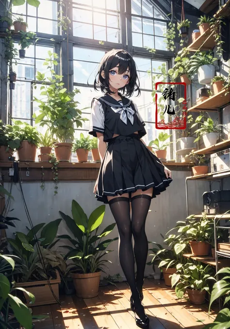 Epic CG masterpiece, an anime girl in a room with plants, no shoes, Black transparent pantyhose, pleated skirt, Sailor suit, sailor collar, in the style of photorealistic urban scenes, applecore, sandalpunk, high-angle, vacation dadcore, solarizing master
1girl,  Milky skin, (shiny skin:1.4)silk stockings
<lora:~Q?-3QI\Ys window:0.8>