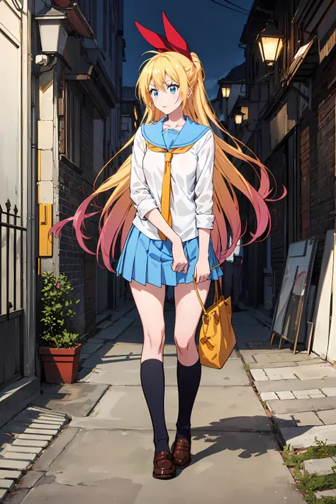 masterpiece, best quality, kirisaki chitoge, school uniform, outside, <lora:chitoge_v2:0.8>