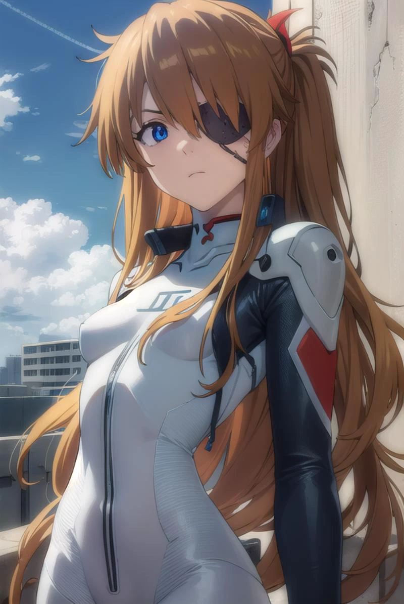 asukalangley, <lyco:asuka langley soryu rebuild-lyco-nochekaiser:1>,
asuka langley soryu, (souryuu asuka langley:1.2), long hair, bangs, blue eyes, brown hair,
BREAK (eyepatch:1.5), bodysuit, pilot suit, plugsuit, (white bodysuit:1.5), interface headset,
BREAK outdoors, city, sky, cloud, sun,
BREAK looking at viewer, (cowboy shot:1.5),
BREAK <lyco:GoodHands-beta2:1>, (masterpiece:1.2), best quality, high resolution, unity 8k wallpaper, (illustration:0.8), (beautiful detailed eyes:1.6), extremely detailed face, perfect lighting, extremely detailed CG, (perfect hands, perfect anatomy),